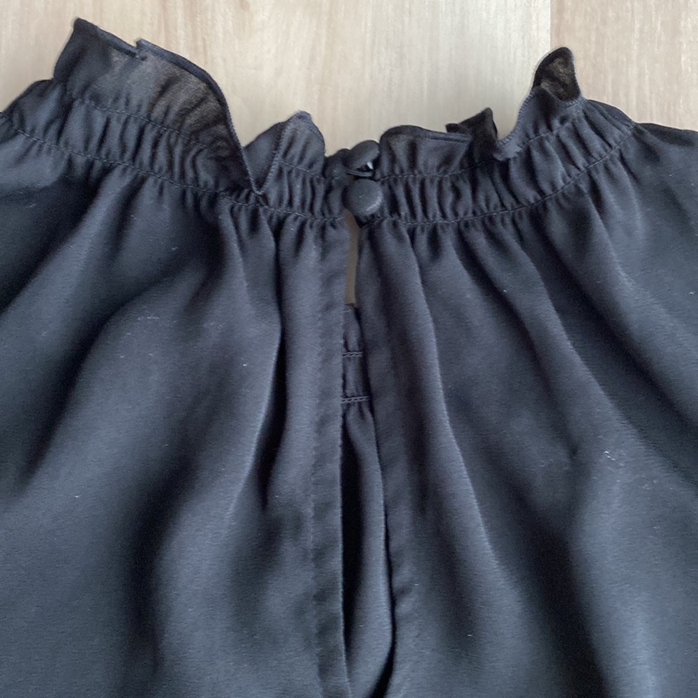 EUC Express Sheer Black Ruffle Neck Short Sleeve Blouse - Picture 4 of 6